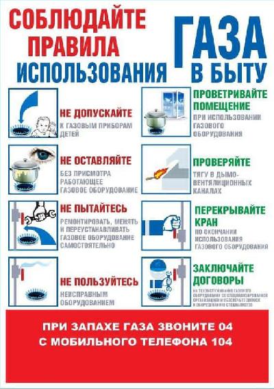 СОБЛЮДАЙТЕ ПРАВИЛА  ГАЗА  ИСПОЛЬЗОВАНИЯ  В БЫТУ